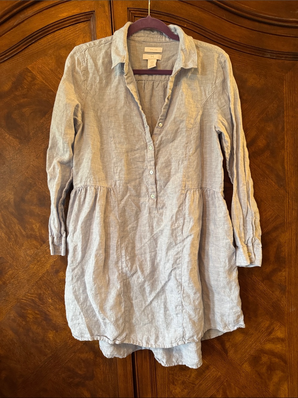 Halston Heritage Light Blue Linen Button-Front Shirt Dress size Medium